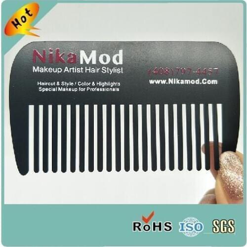 Wholesale custom laser cut comb business cards matte black stainless steel metal card made in china