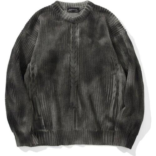 Autumn and Winter Port Fashion Day tie-dyed knitted sweater mens gradual change color sweater womens loose coat head