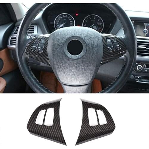 Car Carbon Fiber Style Interior Steering Wheel Switch Button Frame Cover Replacement Trim For-BMW X5 E70 2008 -2013