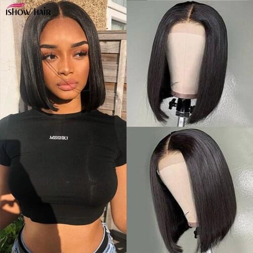 Ishow HD Lace Frontal Wig Bob Wig Pre Plucked Transparent Short Cut BOB Wig Straight 13x4 Lace Front Human Hair Wigs For Women