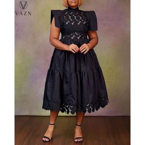 VAZN 2021 INS Wind Black Sleeveless Solid A-line Formal Age reduction Sexy Young Open Women High Waist Maxi Thin Dress
