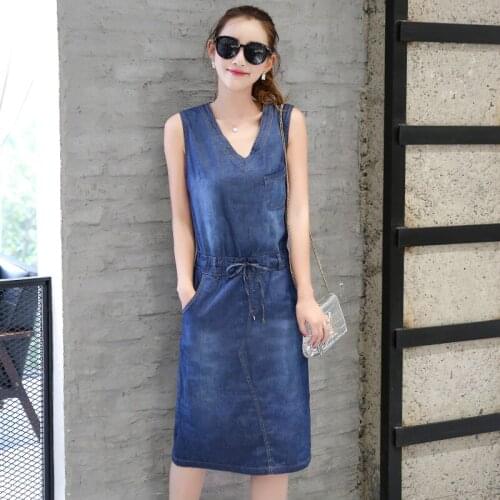 New Plus Size 3XL Sleeveless V-Neck Vest Dress Female Office Dresses Women Denim Dress 2021 Summer Jeans Dress