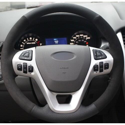 DIY Black Leather Suede Car Steering Wheel Cover For Ford Explorer Taurus Edge Car Accessories