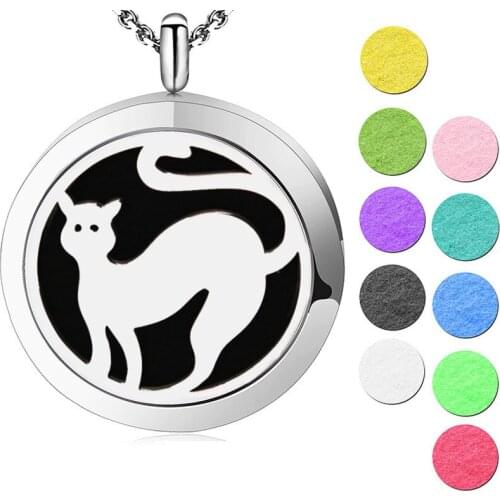 Silver Jewelry New Design Cute Pet Cat Aromatherapy Essential Oils Stainless Steel pendant Perfume Diffuser Locket Necklace