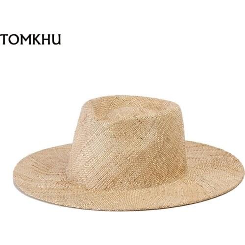 Women Summer Hat Unisex Jazz Topper Hat For Women Men Sun Hat Imported Philippine Grass Concave Top Wide Brim Sun Hats Beach Cap