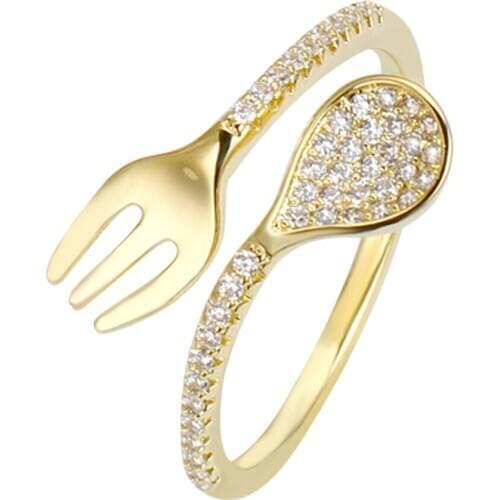 TIRIM Trendy Adjustable Tableware Rings for Women Delicacy Cubic Zirconia Fork Spoon Fashion Jewelry Accessories Gifts