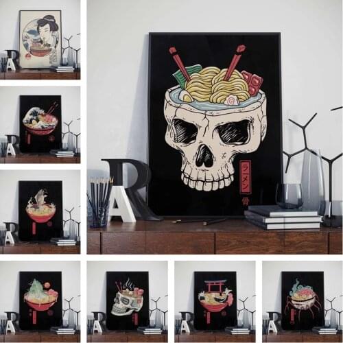 Ukiyo Skull Ramen Fish Japanese Anime Canvas Painting Poster Wall Art Pictures Bedroom Living Room Bar Cafe Home Decor Cuadros