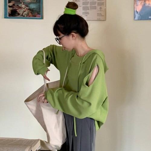 Spring Autumn Harajuku Fashion Women Loose Wild Sweatshirt Solid Color Strapless Long-Sleeve Thin Female Hoodies Kawaii Clothes