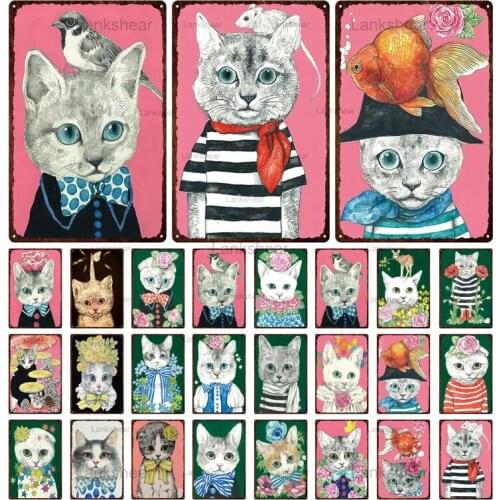 Vintage Animal Flower Cat Bird Fish Plaque Metal Vintage Tin Sign Shabby Chic Decor Bar Decoration Plaque Poster Pub Metal Plat