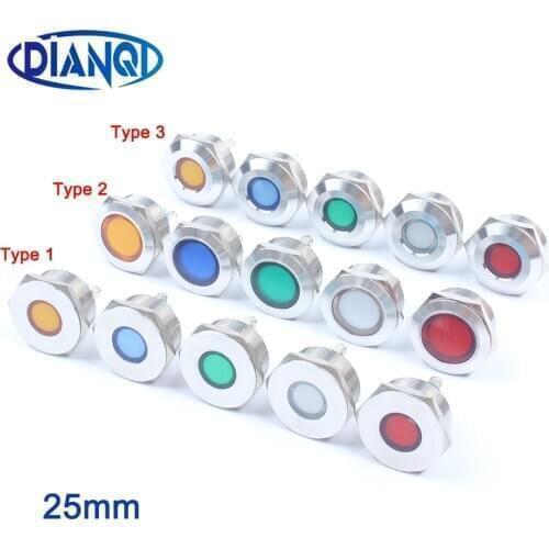 1pcs 25mm Waterproof Metal LED Warning Indicator Light Signal Lamp Pilot Wire power light 3V5V12V24V110V220V Screw pin terminal