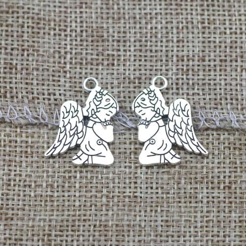 High quality 20 PCS/Lot 17.7mm*23.6mm alloy antique silver plated jewelry handmade Christian pray angel charms