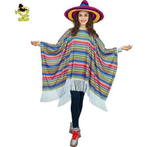 Adults Mexico Cloak Costume Womans Mexican Mexico Cape For Girls Dress For Carnival Cosplay Party Costumes