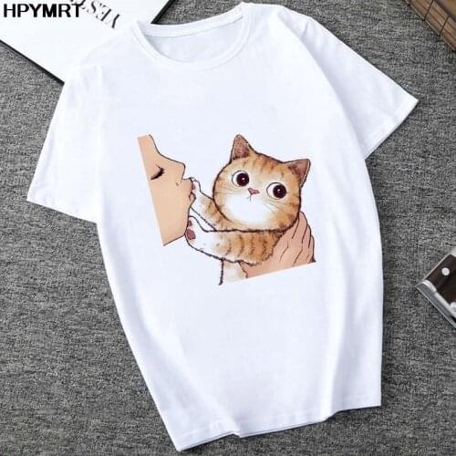 Harajuku Women T Shirt Kawaii Cat Don't kiss me Print Tshirt Female Short Sleeve Tops Tee Fashion New Summer Women T-shirt Femme