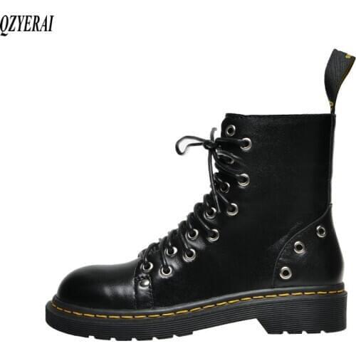 QZYERAI new Martin boots Genuine leather Female boots Ankle women boots European Lace-up boots shoes Size 34-42