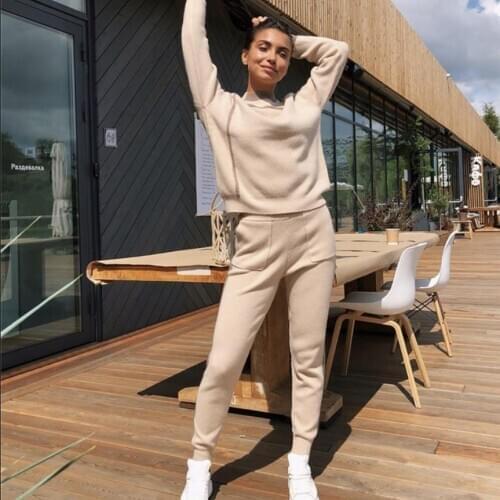 Fashion Winter Woolen and Cashmere Suits Female Warm Sweater + Mink Cashmere Trousers Leisure Two-pieces wj1296