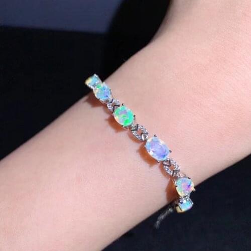 Ladies Fashion Natural Opal Stone 925 Silver Bracelet color changing and colorful Jewelry