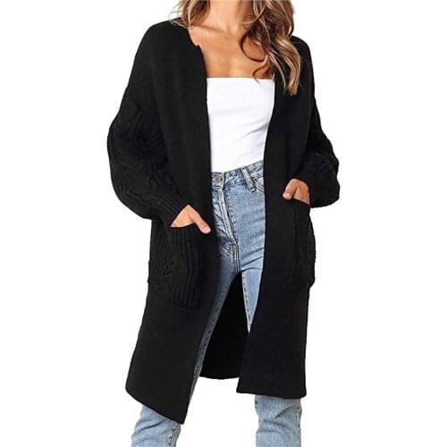 Women Casual Solid Color Mid-length Lantern Sleeve Knit Cardigan Sweater Soft Comfortable Strong Simple Solid Loose Cardigan
