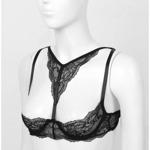 Womens Intimates Lace Sexy Bare Breast Unlined Bra Tops Shoulder Straps Sleeveless Lingerie Underwear for Evening Parties
