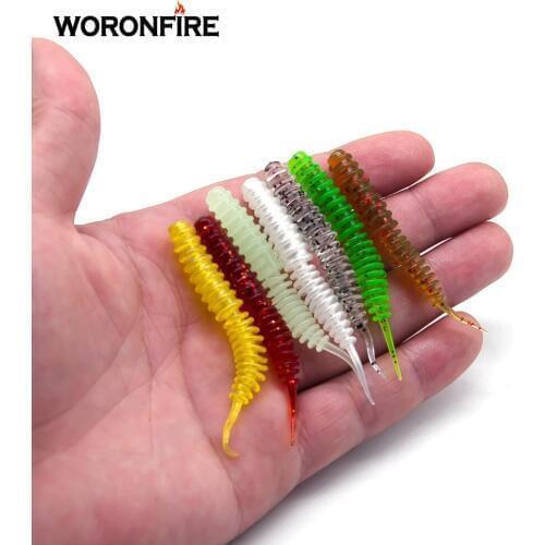 20pcs/lot Needle Shaped Tail Soft Worm Bait Lure 6cm/1.3g Artificial Maggot Grub Jig Fishing Soft Lure For Bass Pike Trout