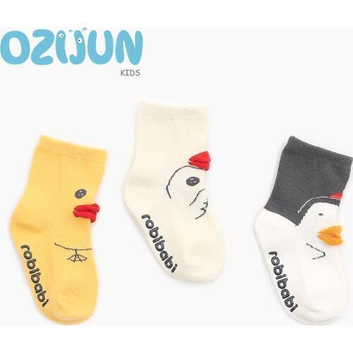 3 Pairs/Lot 1-3 Year Double-deck Children Girl Boy Cotton Socks Baby Toddle Cute Chick 3D Animal Cartoon Anti-slip Floor Socks