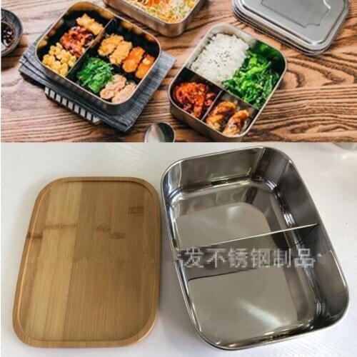 304 Stainless Steel Lunch Box with divider 800/1200/1400ml Big Capacity Single Layer Adult Lunch Container Rectangular Lunchbox