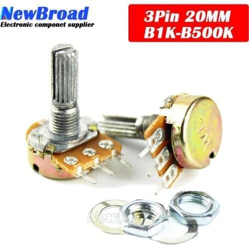 5pcs WH148 B1K B2K B5K B10K B20K B50K B100K B500K 3Pin 20mm Shaft Amplifier Dual Stereo Potentiometer 1K 2K 5K 10K 50K 100K 500K