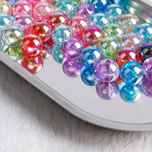 50pcs/lot 8mm AB Rainbow Round Plastic & Acrylic Beads Clear Loose Beads For Jewelry Making Findings Necklace Bracelet Earrings