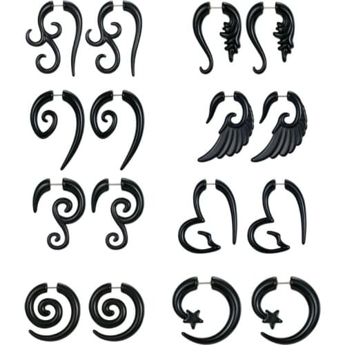 2021 New 8 Pairs 16G Graceful Tribal Spiral Fake Gauges Acrylic Ear Tapers Fake Plugs Horn Stud Earrings Set Jewelry Unisex
