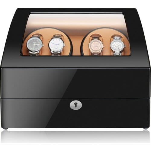 JQUEEN 4 Automatic Wood Watch Winder with 6 Storage Case Black Baking Finish 5 Modes For Mechanical Watch