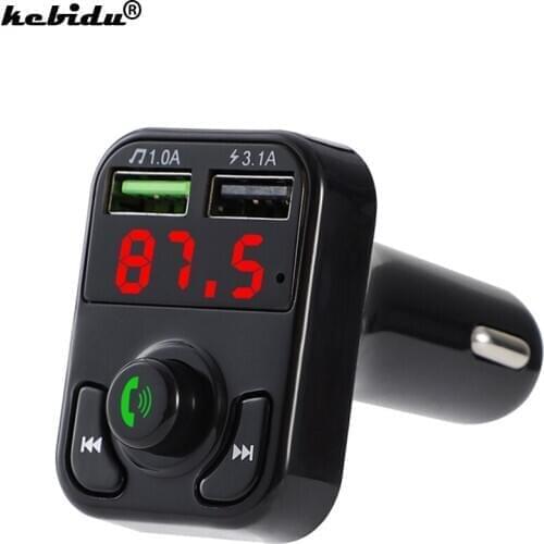Bluetooth 5.0 Handsfree Car Kit FM Transmitter Wireless Audio Receiver Auto MP3 Player Dual USB Fast Charger Digital Voltmeter
