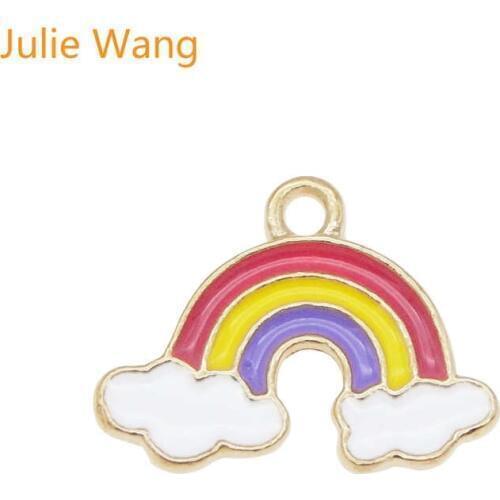 Julie Wang 5PCS Enamel Rainbow Charms Cloud Alloy Gold Tone Necklace Bracelet Earrings Jewelry Making Accessory