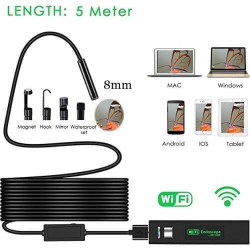 8mm Wifi Endoscope Android/IOS/PC Borescope Waterproof Lens 8 LED Lights Endoscopic HD Camera Soft Tube Wifi Endoscope Camera