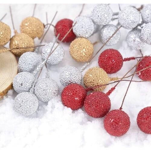 20pcs 2cm Artificial Foam Stamen Fruit Berry Gold Silver Red Flowers Bouquet DIY Stamen Craft Wedding Home Party Decor Supplies