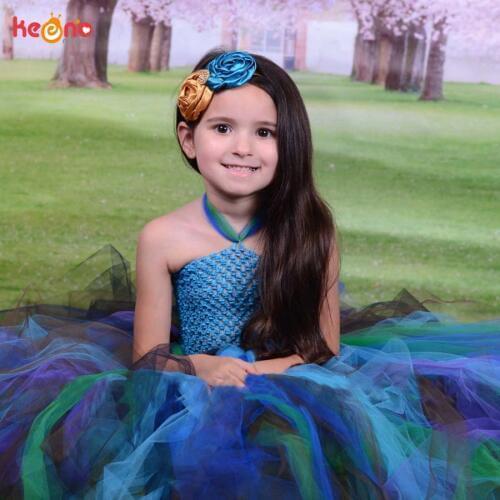 Keenomommy Pretty Peacock Tutu Dress for Girls Birthday Outfit Photo Prop Halloween Costume Kids Peacock Vestido Dress