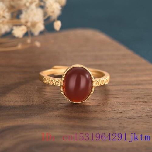 Red Jade Ring Chalcedony Natural Amulet Gemstone Charm Women Fashion Gifts Jewelry Crystal 925 Silver Zircon