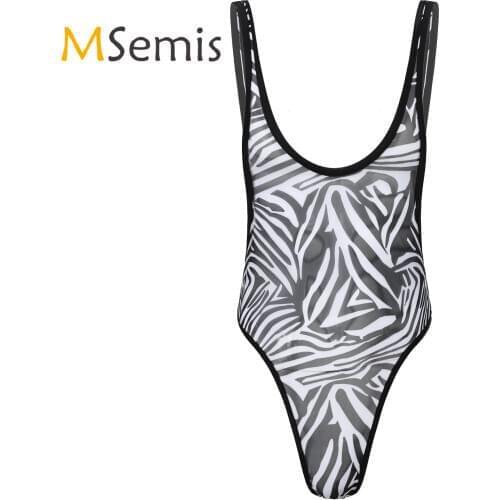 Gay Mens Lingerie Sheer Mesh Bodysuit Erotic Sexy Male Sexy Costume Clubwear Zebra Jumpsuit Romper Singlet Bodysuit Underwear
