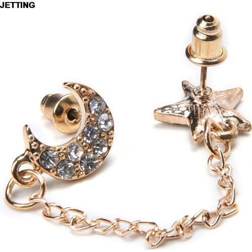 JETTING Hot 1Pc Fashion Lovely Women Moon & Star Shape Crystal Rhinestone Stud Earrings