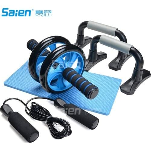 AB Wheel Roller Kit Abdominal Press Wheel with Push-UP Bar Jump Rope and Knee Pad Portable Equipment for Home Exercise Muscle St