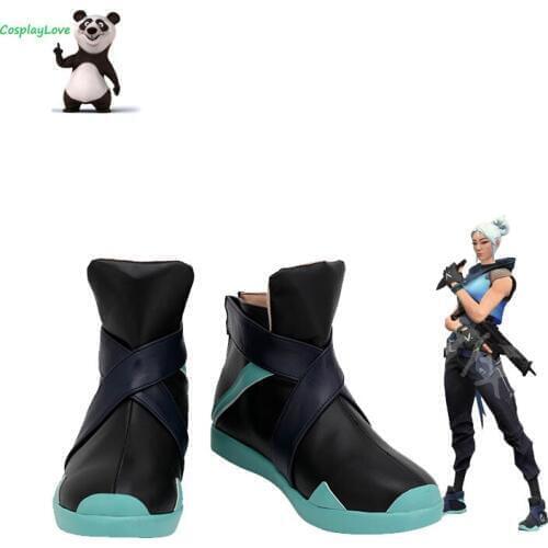 Valorant Jett Black Blue Cosplay Shoes Long Boots Leather Custom Made For Christmas Halloween Party