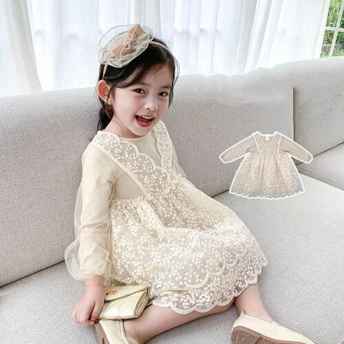 Girl Dress Kids Baby Gown 2021 Beige Spring Autumn Toddler School Uniform Dresses Christmas Cotton Children Clothing
