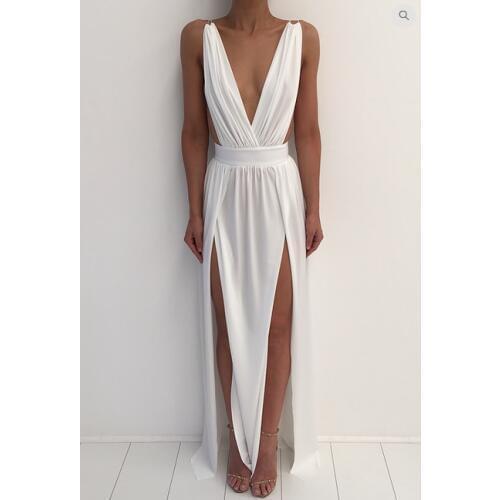 Maxi sexy party club beach dress long Floor Length white sundress sleeveless backless dress runway 2018