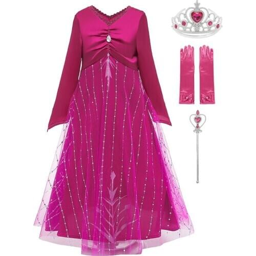 Girls Elsa Dress Snow Queen 2 Elsa Dresses Children Rose Princess Elza Cosplay Costumes Kids Halloween Birthday Party Long Dress