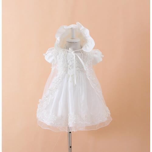 Baby Girls Christening Gown Dresses+Hat+Shawl Vestidos Infantis Princess Wedding Party Lace Dress for Newborn Baptism 3pcs/set