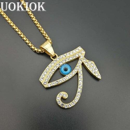 Hip Hop Iced Out Bling The Eye of Horus Pendants Necklaces Gold Color Stainless Steel Rhinestones Necklace For Women/Men Jewelry