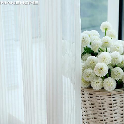 Sheer Stripe Tulle Curtains for Living Room Simple Style Modern Tulle Curtains for Kids Bedroom Treatment White Voile Curtains