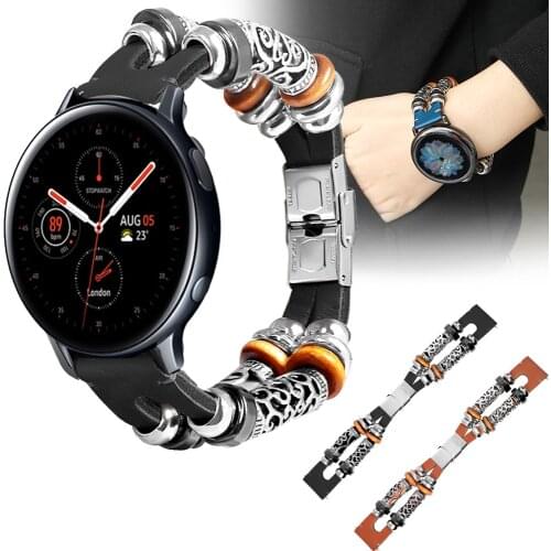 For Samsung galaxy watch Active 2 40mm 44mm 42mm Genuine Leather 20mm Watch band Strap Retro Bracelet Watchbands Active2 ремешок