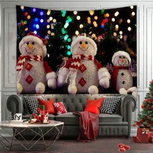 Christmas Party Tapestry Wall Hanging Xmas Cute Snowman Doll Neon Background Bedroom Wall Blanket Decor New Year Photo Booth