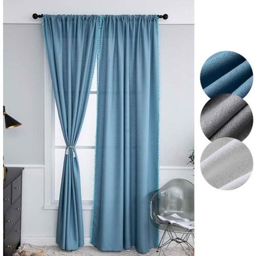 Tassel Sheer Curtains for Living Room Farmhouse Boho Blue Light Filtering Rod Pocket Semi-Sheer Voile Drapes