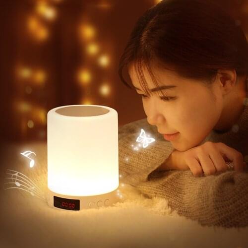 LED Touching Control Night Light With Alarm Clock Smart Bluetooth-compatible Speaker Colorful Lamp TF Card Aux Cable MP3 Gift
