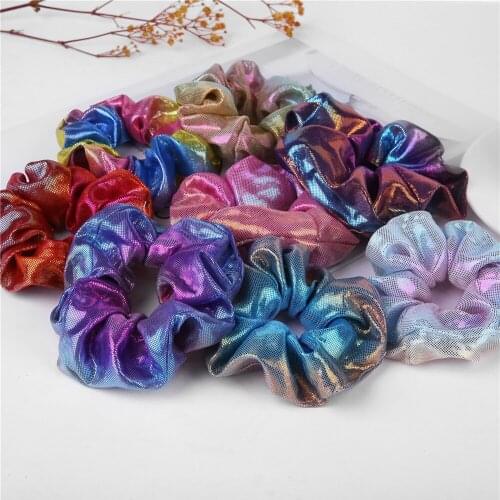 Wholesale New Fashion Women Colorful Elastic Bronzing Hair Rope Glitter Ponytail Holder Hair Ring Scrunchie Accessories